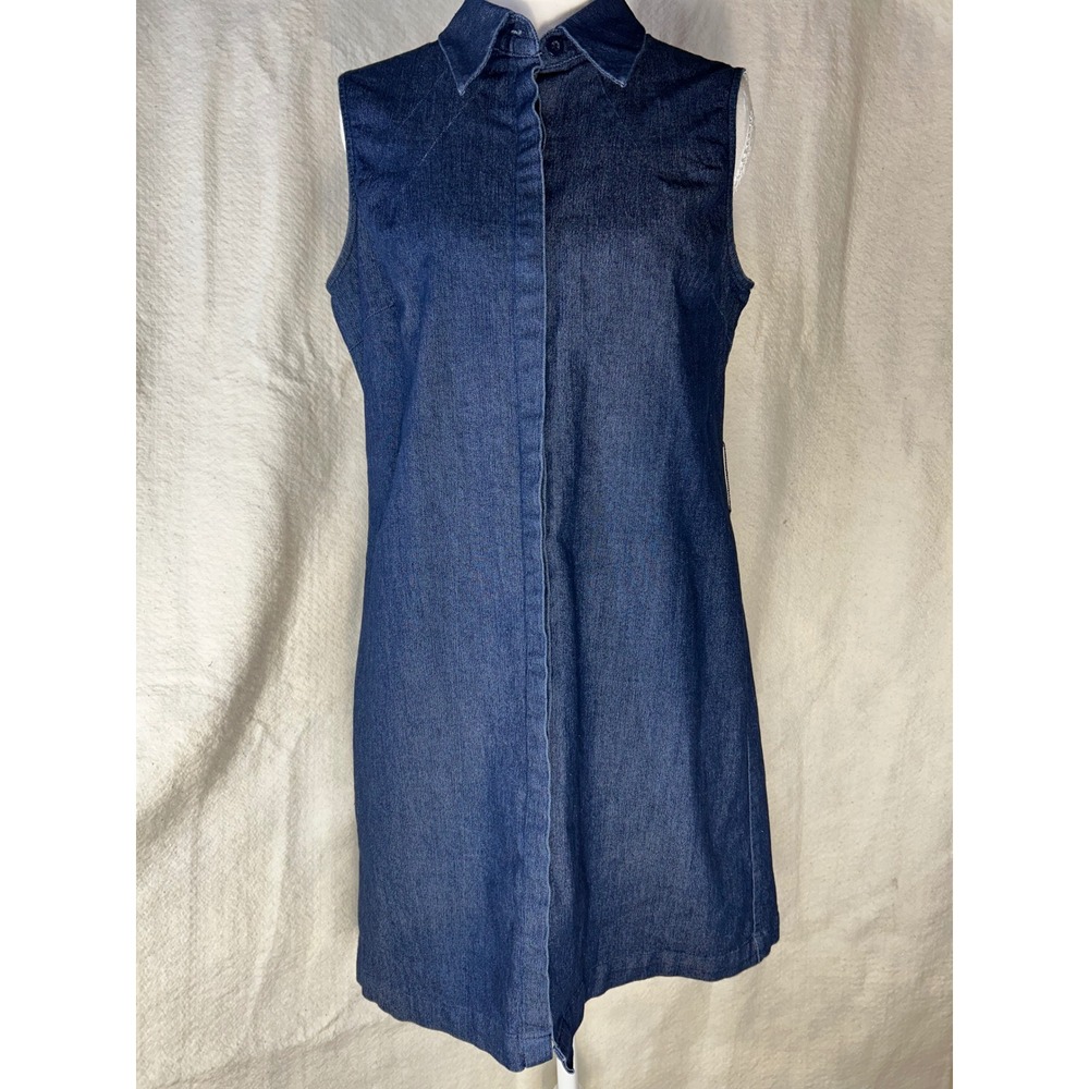Sandro Sportswear Blue Denim Sleeveless Shift Dress Cinched Back Size 8